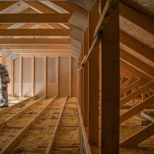 Attic Wooden Roof Construction Covering the House