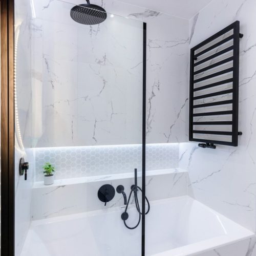 Bath in modern small bathroom interior design