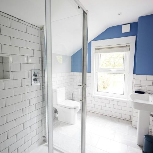 Domestic bathroom, seen from shower cubicle