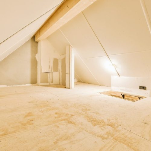 Loft of a modern house with wooden floors